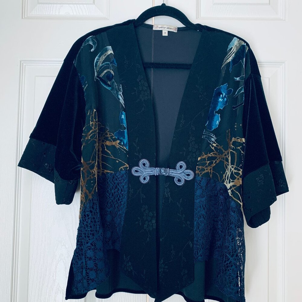 KIMONO JACKET BoHO Velvet Lace Satin Sheer Frog Closure Trending